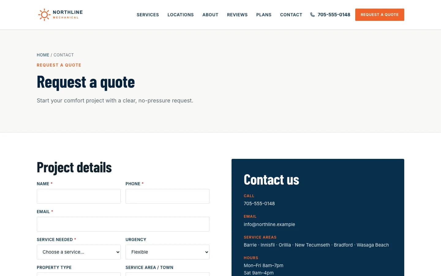 The Request a Quote form