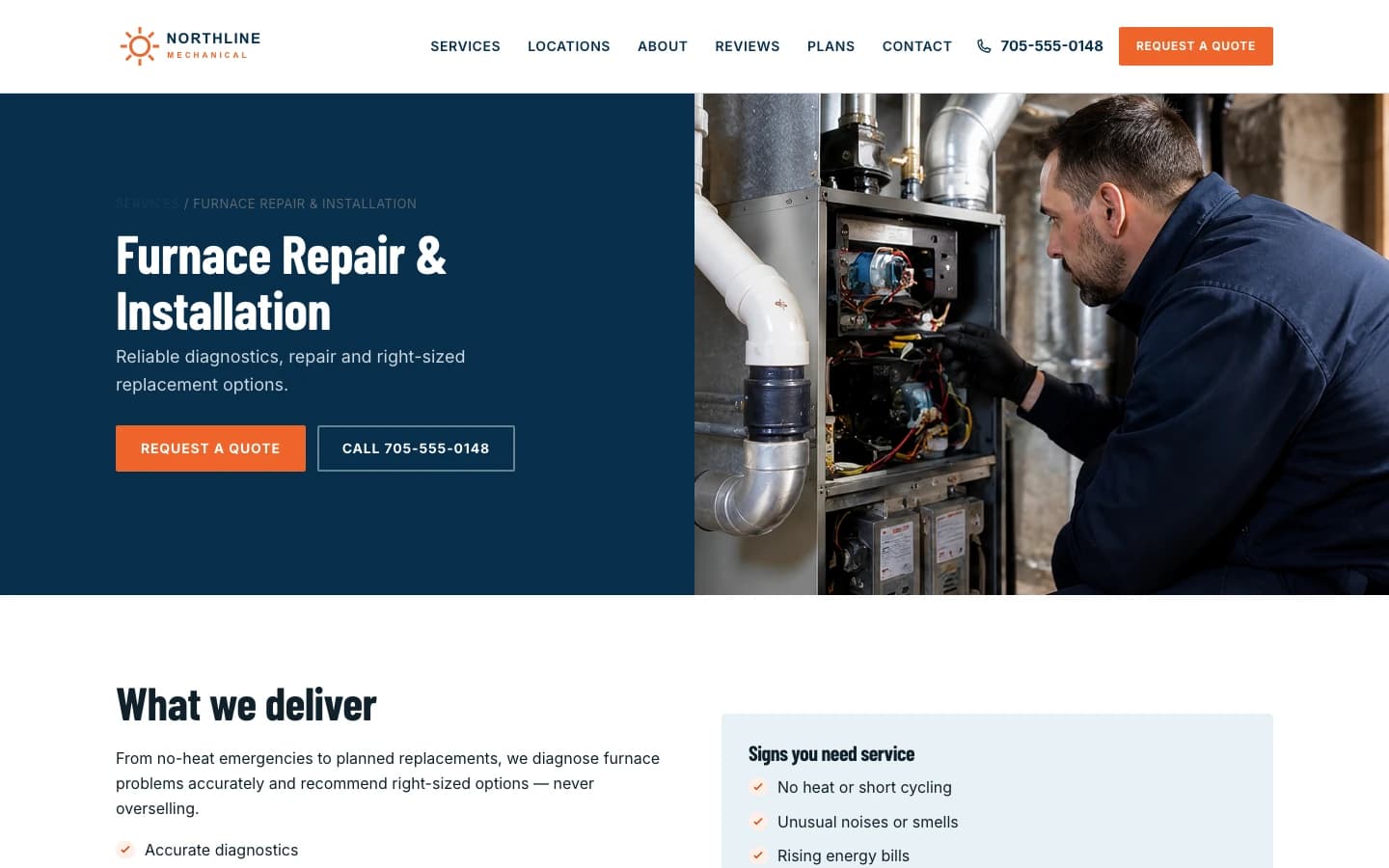 Furnace Repair and Installation service page