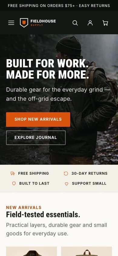 Fieldhouse Supply — live demo on mobile