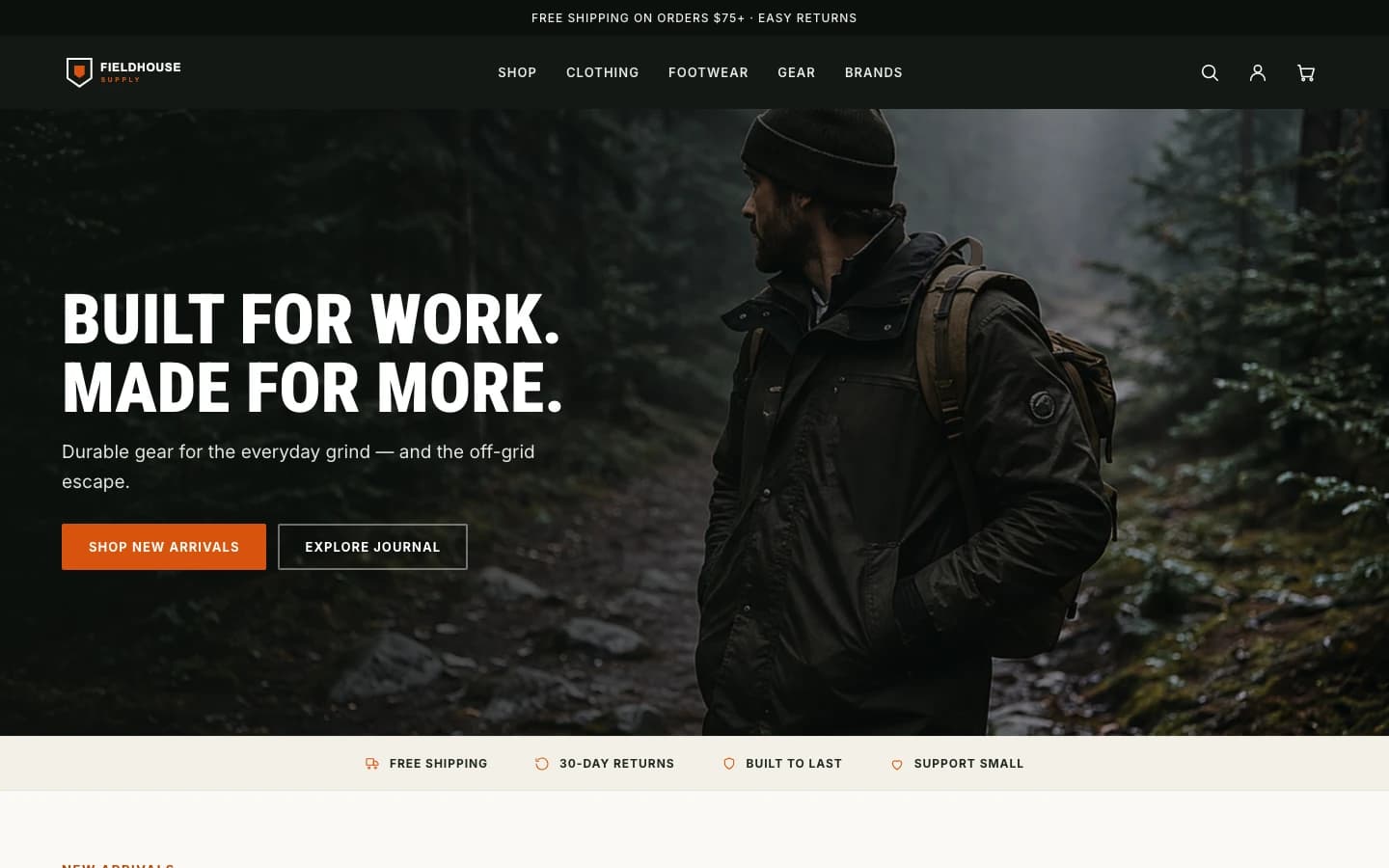 Fieldhouse Supply — live WordPress demo home page