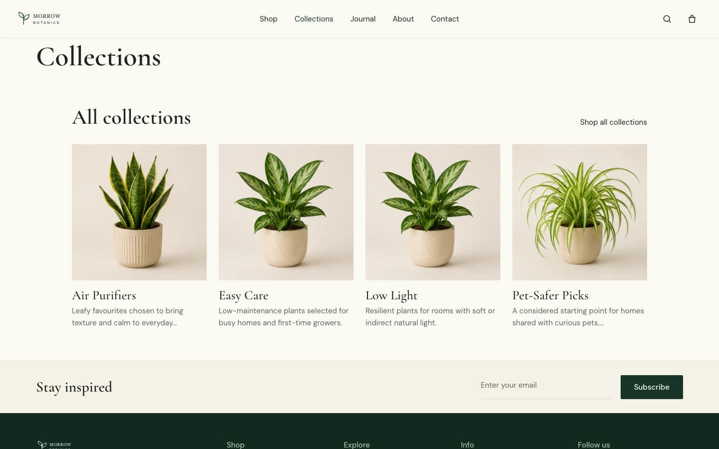 The Morrow Collections catalogue rendered on the front end